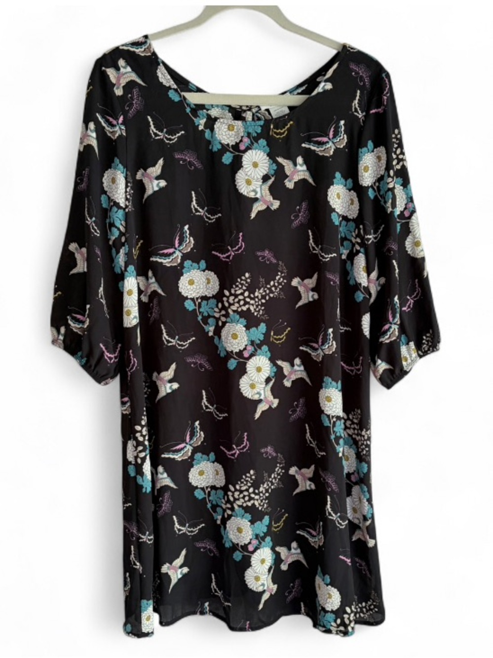 Evelie 3/4 Sleeve Bird and Floral Print Above the Knee Dress Size L